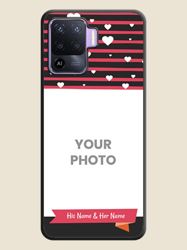 Custom White Color Love Symbols with Pink Lines Pattern on Space Black Custom Soft Matte Phone Cases - Oppo F19 Pro - alternate view