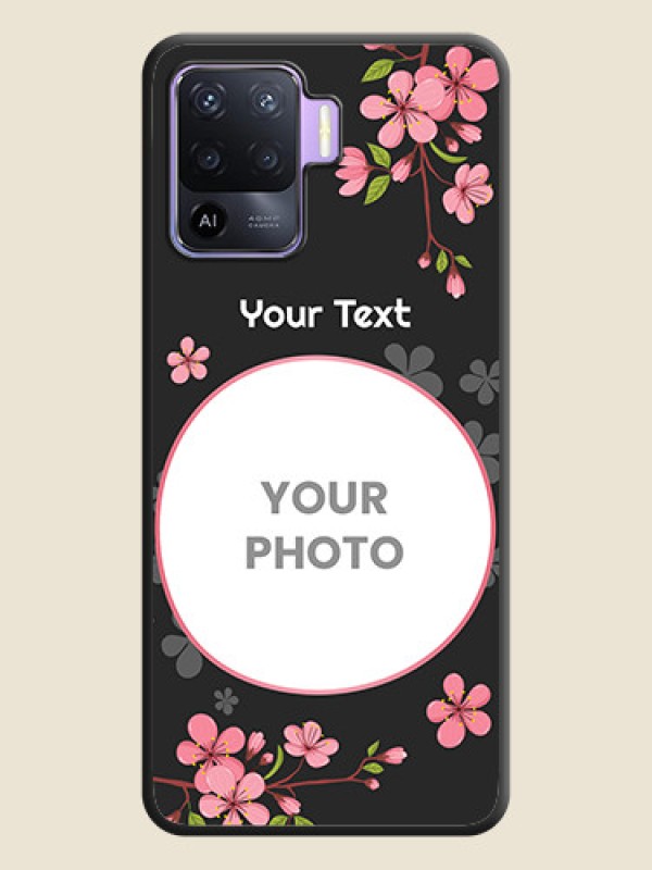 Custom Round Image with Pink Color Floral Design on Photo on Space Black Soft Matte Back Cover - Oppo F19 Pro - alternate view