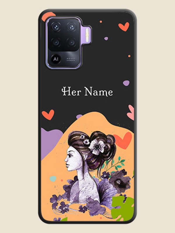 Custom Namecase For Her With Fancy Lady Image On Space Black Personalized Soft Matte Phone Covers -Oppo F19 Pro - alternate view