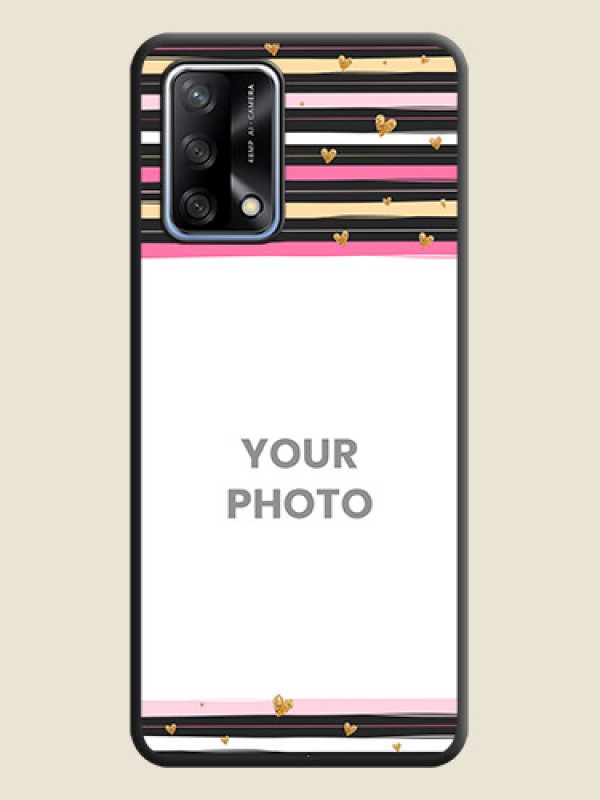 Custom Multicolor Lines and Golden Love Symbols Design on Photo on Space Black Soft Matte Mobile Cover - Oppo F19 - alternate view