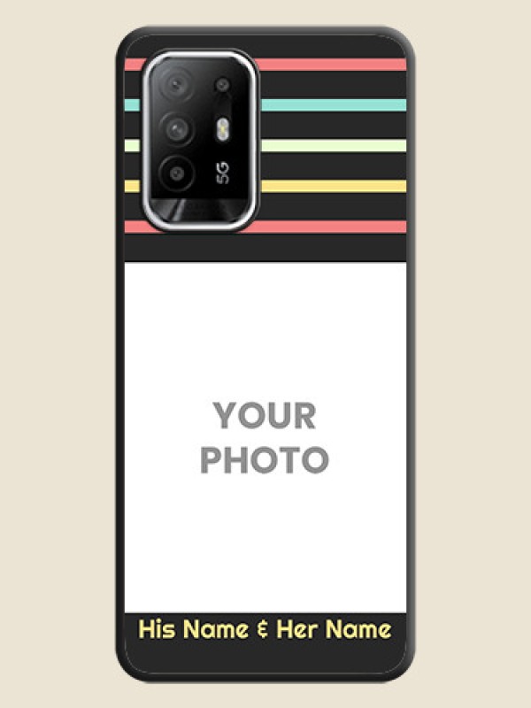 Custom Color Stripes with Photo and Text on Photo on Space Black Soft Matte Mobile Case - Oppo F19s - alternate view