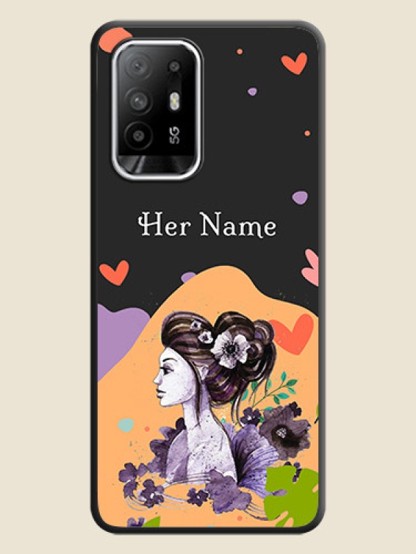 Custom Namecase For Her With Fancy Lady Image On Space Black Personalized Soft Matte Phone Covers -Oppo F19S - alternate view