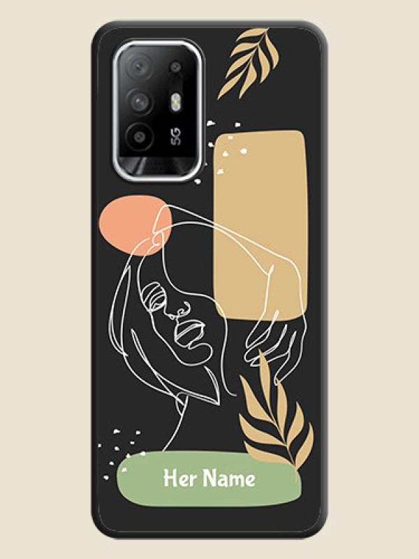 Custom Custom Text With Line Art Of Women & Leaves Design On Space Black Personalized Soft Matte Phone Covers -Oppo F19S - alternate view