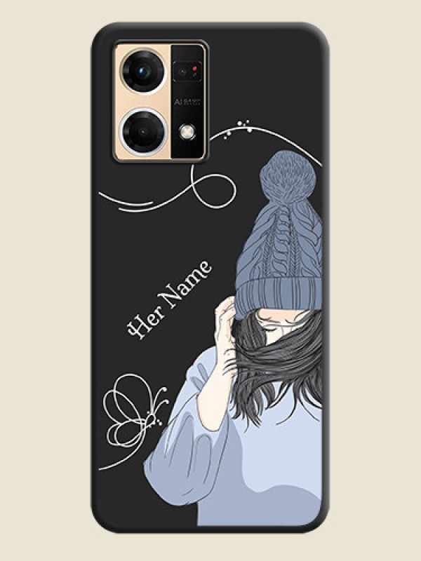 Custom Girl With Blue Winter Outfiit Custom Text Design On Space Black Personalized Soft Matte Phone Covers -Oppo F21 Pro 4G - alternate view