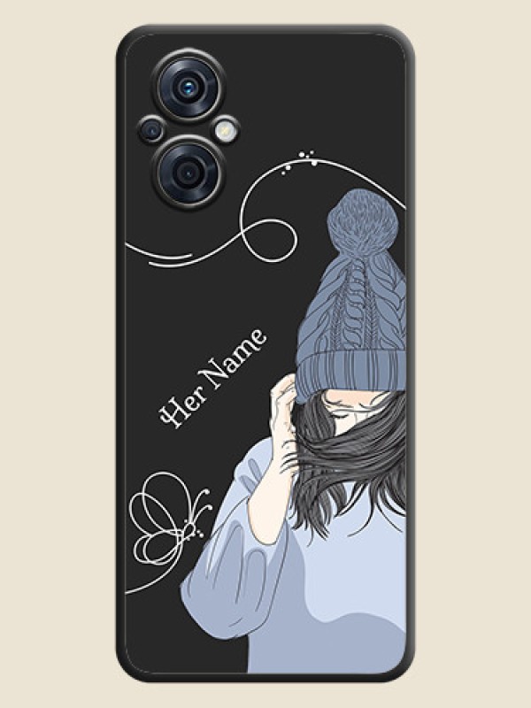 Custom Girl With Blue Winter Outfiit Custom Text Design On Space Black Personalized Soft Matte Phone Covers -Oppo F21S Pro 5G - alternate view