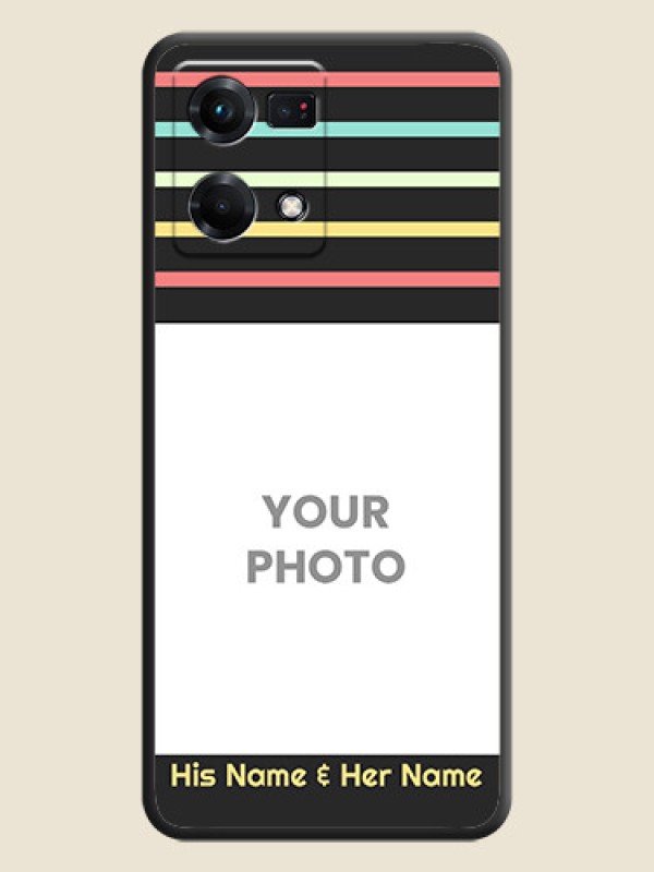 Custom Color Stripes with Photo and Text on Photo on Space Black Soft Matte Mobile Case - Oppo F21s Pro - alternate view