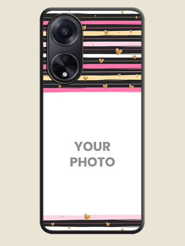 Custom Multicolor Lines and Golden Love Symbols Design - Photo on Space Black Soft Matte Mobile Cover - Oppo F23 5G - alternate view