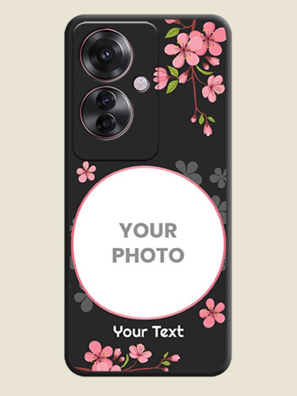 Custom Round Image with Pink Color Floral Design on Photo On Space Black Custom Soft Matte Mobile Back Cover - Oppo F25 Pro 5G - alternate view