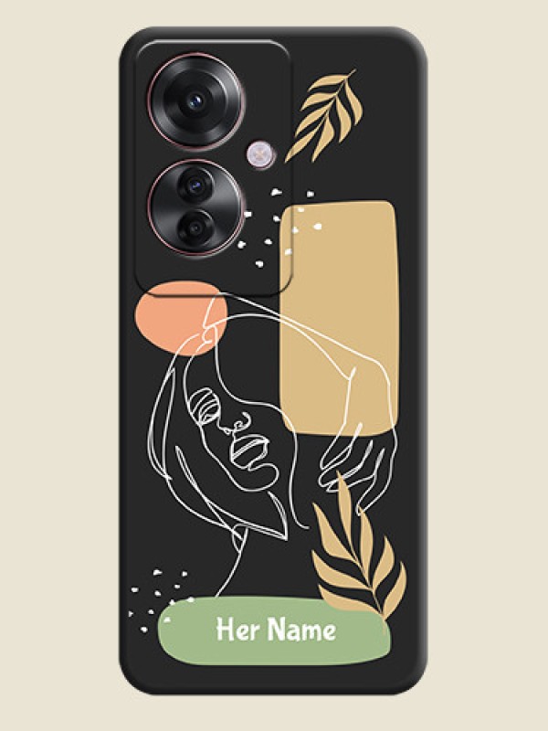 Custom Custom Text With Line Art Of Women & Leaves Design On Space Black Custom Soft Matte Mobile Back Cover - Oppo F25 Pro 5G - alternate view