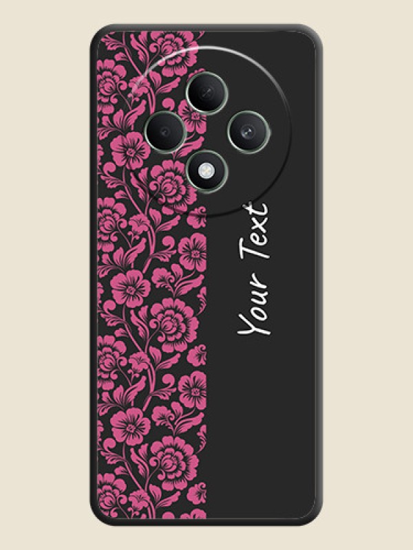Custom Pink Floral Pattern Design With Custom Text On Space Black Custom Soft Matte Mobile Back Cover - Oppo F27 5G - alternate view