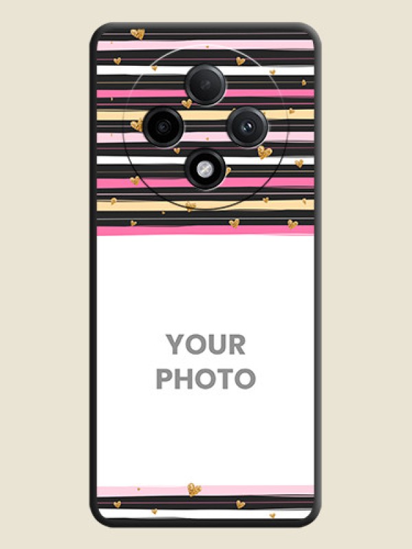 Custom Multicolor Lines and Golden Love Symbols Design on Photo On Space Black Custom Soft Matte Mobile Back Cover - Oppo F27 Pro Plus 5G - alternate view
