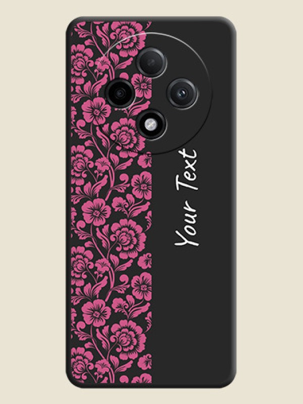 Custom Pink Floral Pattern Design With Custom Text On Space Black Custom Soft Matte Mobile Back Cover - Oppo F27 Pro Plus 5G - alternate view