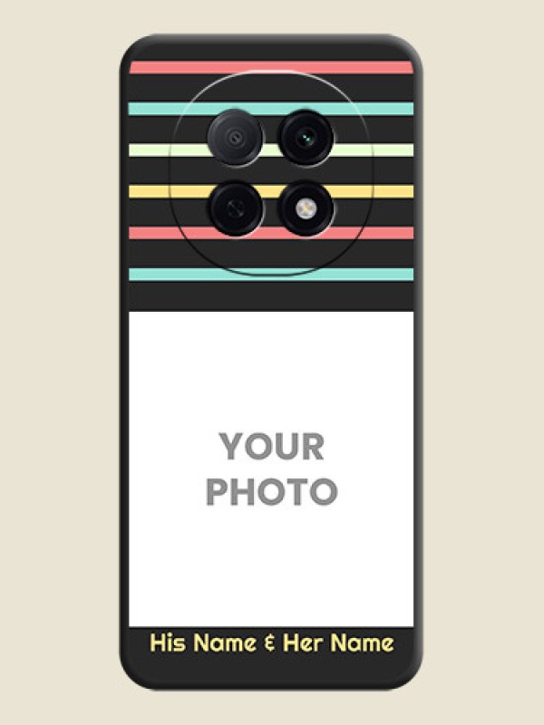 Custom Color Stripes with Photo and Text on Photo On Space Black Custom Soft Matte Mobile Back Cover - Oppo F29 5G - alternate view