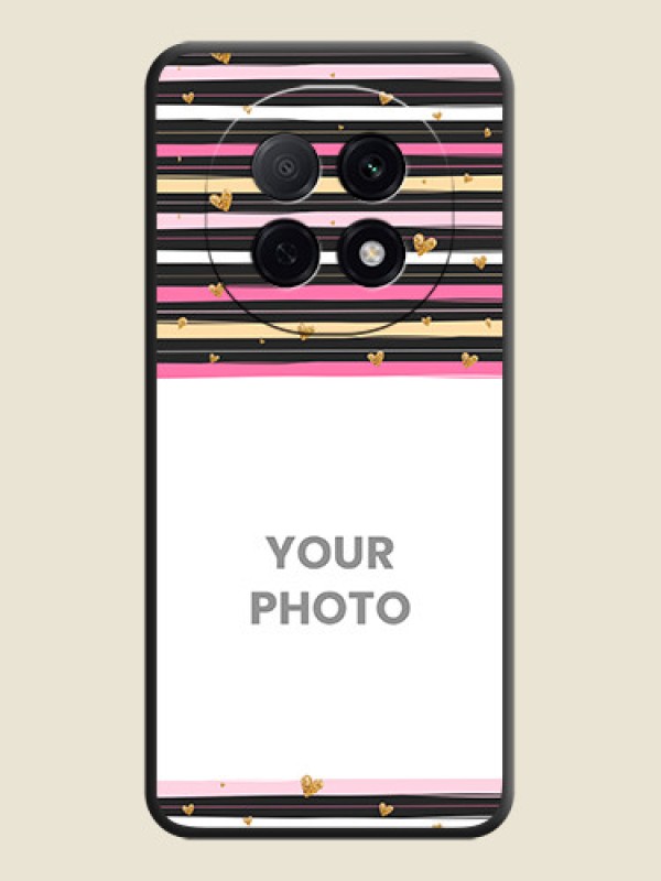 Custom Multicolor Lines and Golden Love Symbols Design on Photo On Space Black Custom Soft Matte Mobile Back Cover - Oppo F29 Pro 5G - alternate view