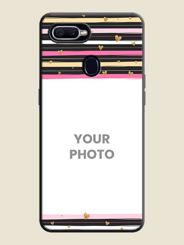 Custom Multicolor Lines and Golden Love Symbols Design - Photo on Space Black Soft Matte Mobile Cover - Oppo F9 Pro - alternate view