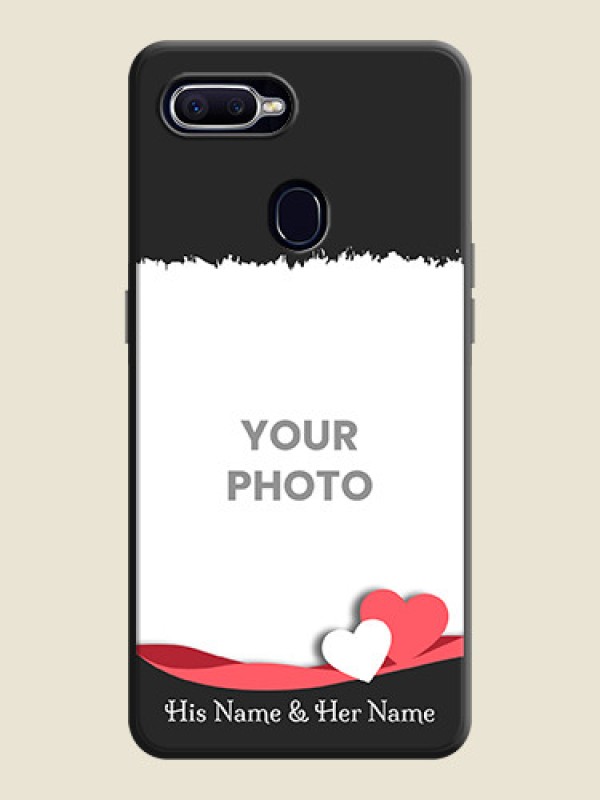 Custom Pink Color Love Shaped Ribbon Design with Text on Space Black Custom Soft Matte Phone Back Cover - Oppo F9 - alternate view
