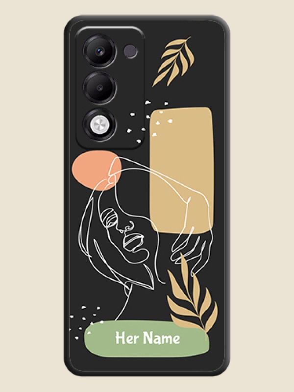Custom Custom Text With Line Art Of Women & Leaves Design On Space Black Custom Soft Matte Mobile Back Cover - Oppo k13x 5G - alternate view