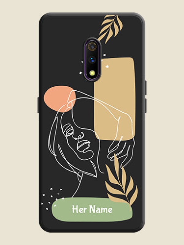Custom Custom Text With Line Art Of Women & Leaves Design On Space Black Personalized Soft Matte Phone Covers -Oppo K3 - alternate view
