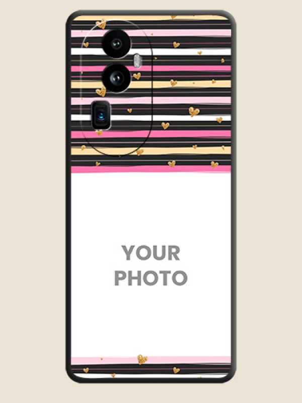 Custom Multicolor Lines and Golden Love Symbols Design - Photo on Space Black Soft Matte Mobile Cover - Reno 10 Pro Plus 5G - alternate view