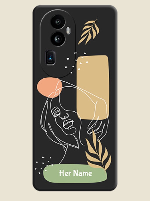 Custom Custom Text With Line Art Of Women & Leaves Design On Space Black Personalized Soft Matte Phone Covers - Reno 10 Pro Plus 5G - alternate view