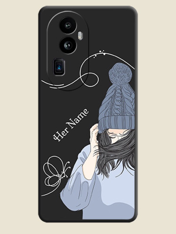 Custom Girl With Blue Winter Outfiit Custom Text Design On Space Black Personalized Soft Matte Phone Covers - Reno 10 Pro Plus 5G - alternate view