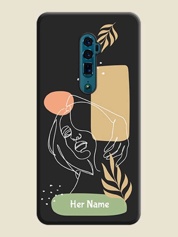 Custom Custom Text With Line Art Of Women & Leaves Design On Space Black Personalized Soft Matte Phone Covers -Oppo Reno 10X Zoom - alternate view