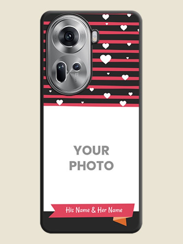 Custom White Color Love Symbols with Pink Lines Pattern on Space Black Custom Soft Matte Phone Cases - Reno 11 5G - alternate view