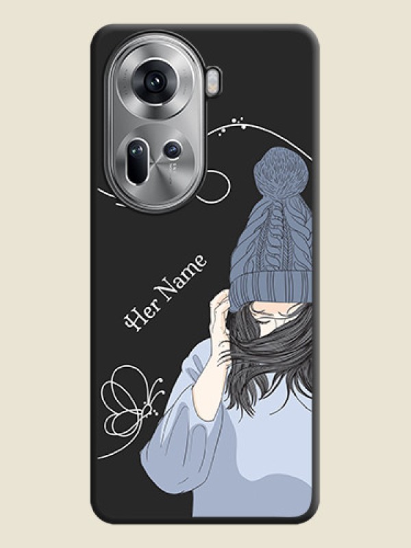 Custom Girl With Blue Winter Outfiit Custom Text Design On Space Black Personalized Soft Matte Phone Covers - Reno 11 5G - alternate view