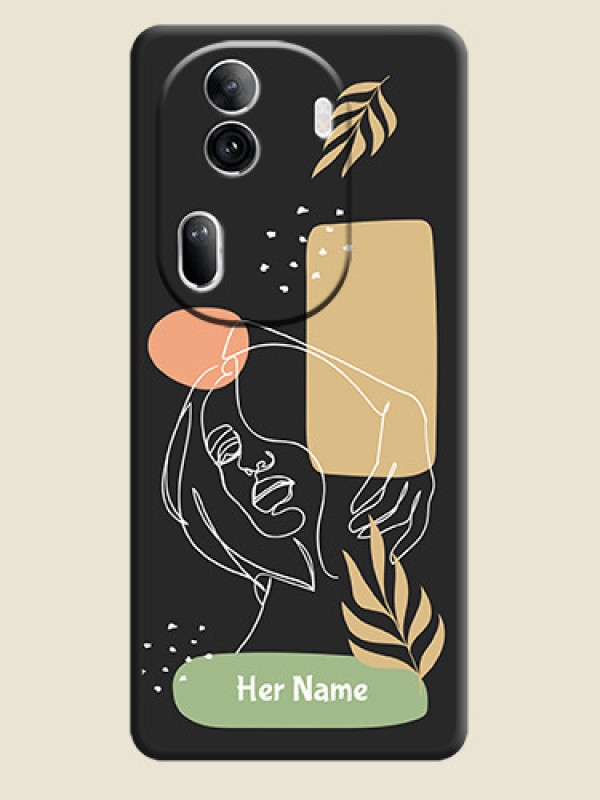 Custom Custom Text With Line Art Of Women & Leaves Design On Space Black Personalized Soft Matte Phone Covers - Reno 11 Pro 5G - alternate view
