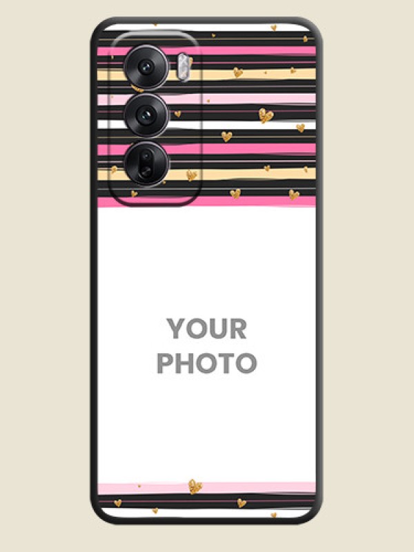 Custom Multicolor Lines and Golden Love Symbols Design on Photo On Space Black Custom Soft Matte Mobile Back Cover - Oppo Reno 12 5G - alternate view