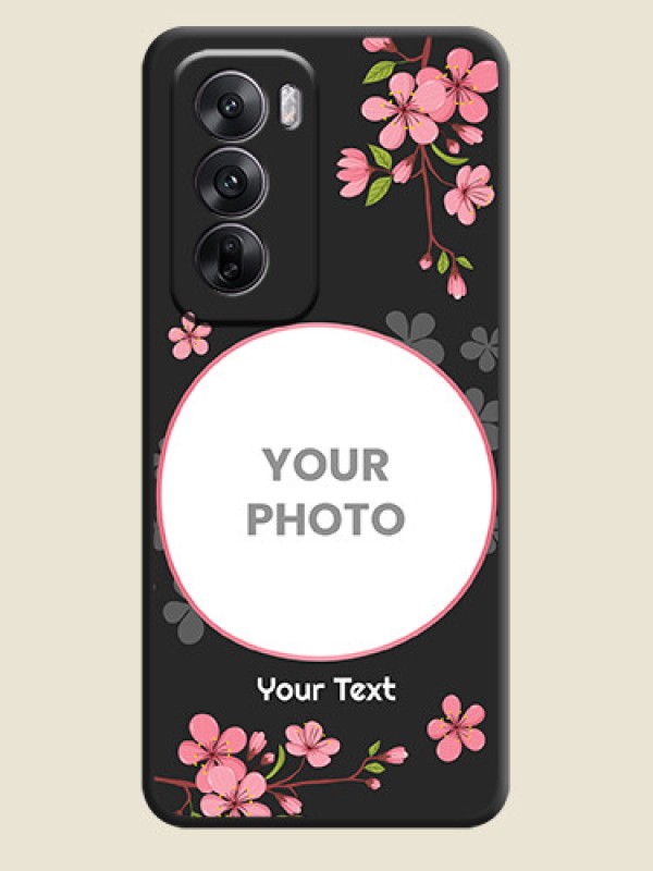 Custom Round Image with Pink Color Floral Design on Photo On Space Black Custom Soft Matte Mobile Back Cover - Oppo Reno 12 5G - alternate view