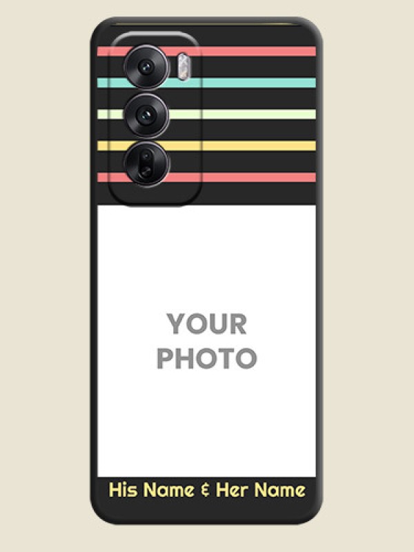Custom Color Stripes with Photo and Text on Photo On Space Black Custom Soft Matte Mobile Back Cover - Oppo Reno 12 5G - alternate view