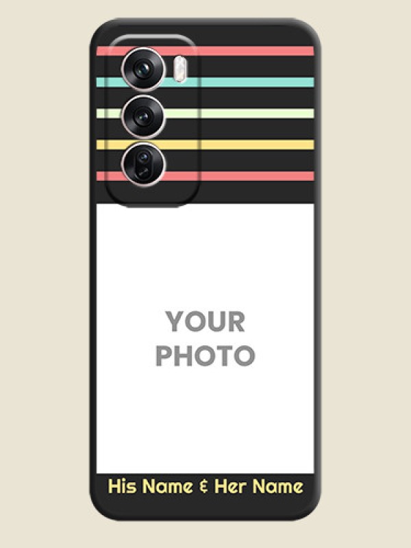 Custom Color Stripes with Photo and Text on Photo On Space Black Custom Soft Matte Mobile Back Cover - Oppo Reno 12 Pro 5G - alternate view