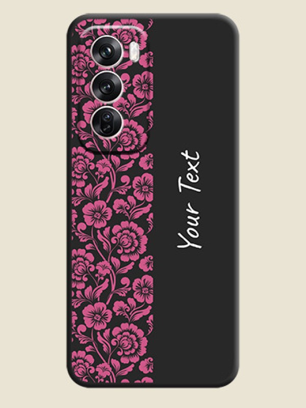 Custom Pink Floral Pattern Design With Custom Text On Space Black Custom Soft Matte Mobile Back Cover - Oppo Reno 12 Pro 5G - alternate view