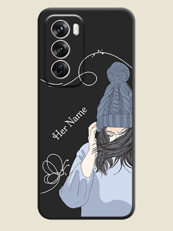 Custom Girl With Blue Winter Outfiit Custom Text Design On Space Black Custom Soft Matte Mobile Back Cover - Oppo Reno 12 Pro 5G - alternate view