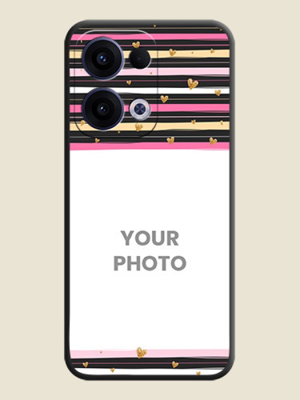 Custom Multicolor Lines and Golden Love Symbols Design on Photo On Space Black Custom Soft Matte Mobile Back Cover - Oppo Reno 13 5G - alternate view