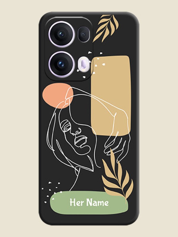 Custom Custom Text With Line Art Of Women & Leaves Design On Space Black Custom Soft Matte Mobile Back Cover - Oppo Reno 13 Pro 5G - alternate view