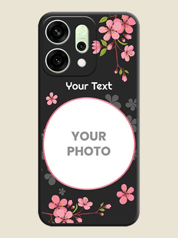 Custom Round Image with Pink Color Floral Design on Photo On Space Black Custom Soft Matte Mobile Back Cover - Oppo Reno 14 5G - alternate view