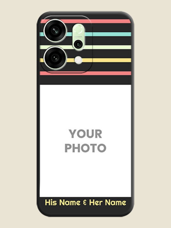 Custom Color Stripes with Photo and Text on Photo On Space Black Custom Soft Matte Mobile Back Cover - Oppo Reno 14 5G - alternate view