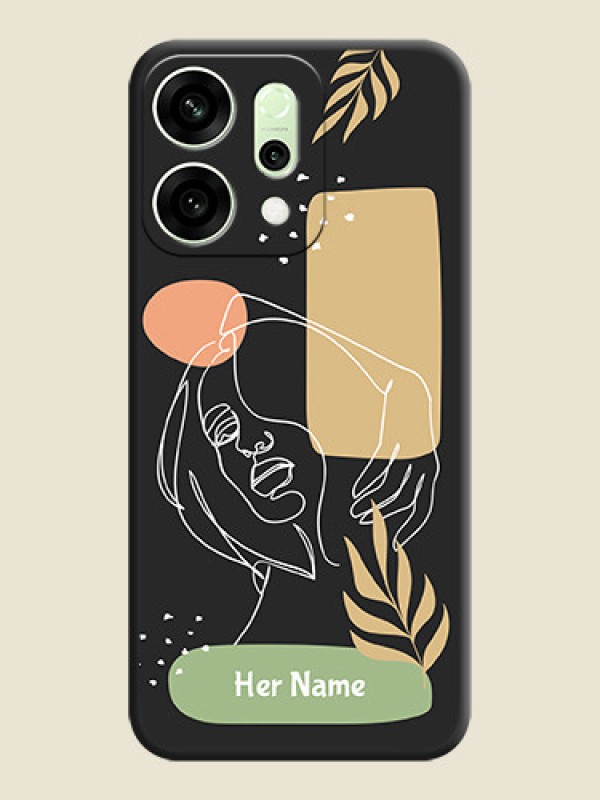 Custom Custom Text With Line Art Of Women & Leaves Design On Space Black Custom Soft Matte Mobile Back Cover - Oppo Reno 14 5G - alternate view