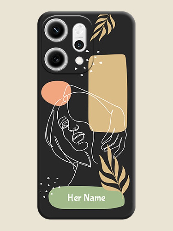 Custom Custom Text With Line Art Of Women & Leaves Design On Space Black Custom Soft Matte Mobile Back Cover - Oppo Reno 14 Pro 5G - alternate view