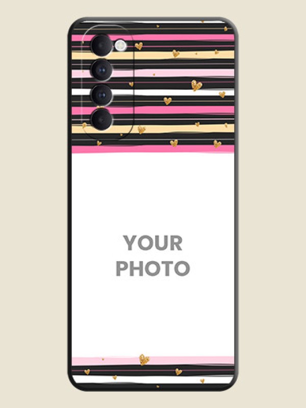 Custom Multicolor Lines and Golden Love Symbols Design - Photo on Space Black Soft Matte Mobile Cover - Oppo Reno 4 Pro - alternate view