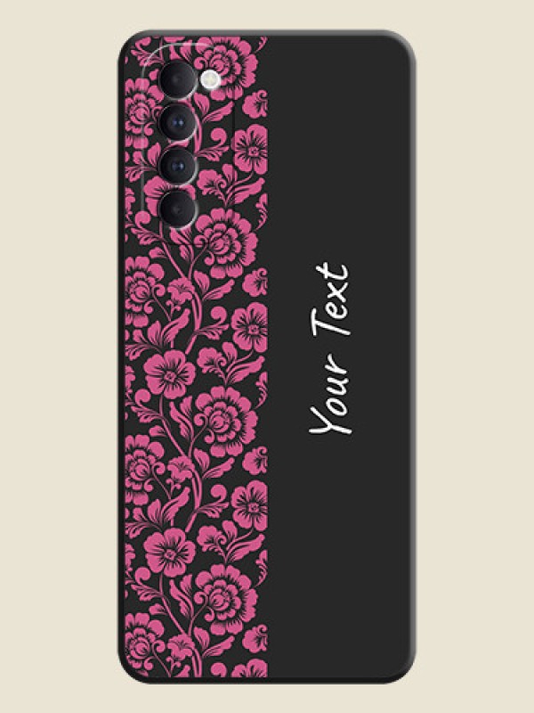 Custom Pink Floral Pattern Design With Custom Text On Space Black Personalized Soft Matte Phone Covers -Oppo Reno 4 Pro - alternate view