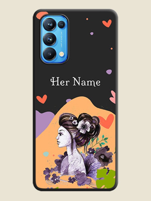 Custom Namecase For Her With Fancy Lady Image On Space Black Personalized Soft Matte Phone Covers -Oppo Reno 5 Pro 5G - alternate view