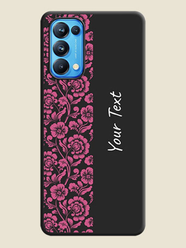 Custom Pink Floral Pattern Design With Custom Text On Space Black Personalized Soft Matte Phone Covers -Oppo Reno 5 Pro 5G - alternate view