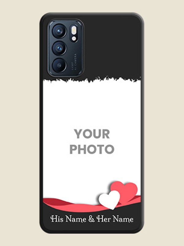Custom Pin Color Love Shaped Ribbon Design with Text on Space Black Custom Soft Matte Phone Back Cover - Oppo Reno 6 5G - alternate view