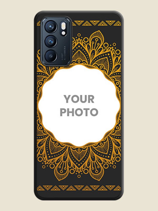 Custom Round Image with Floral Design on Photo on Space Black Soft Matte Mobile Cover - Oppo Reno 6 5G - alternate view