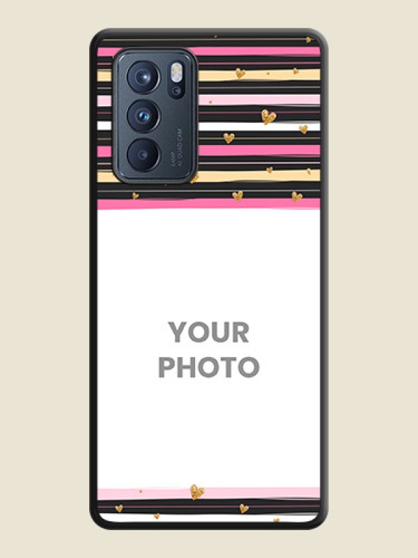 Custom Multicolor Lines and Golden Love Symbols Design on Photo on Space Black Soft Matte Mobile Cover - Oppo Reno 6 Pro 5G - alternate view