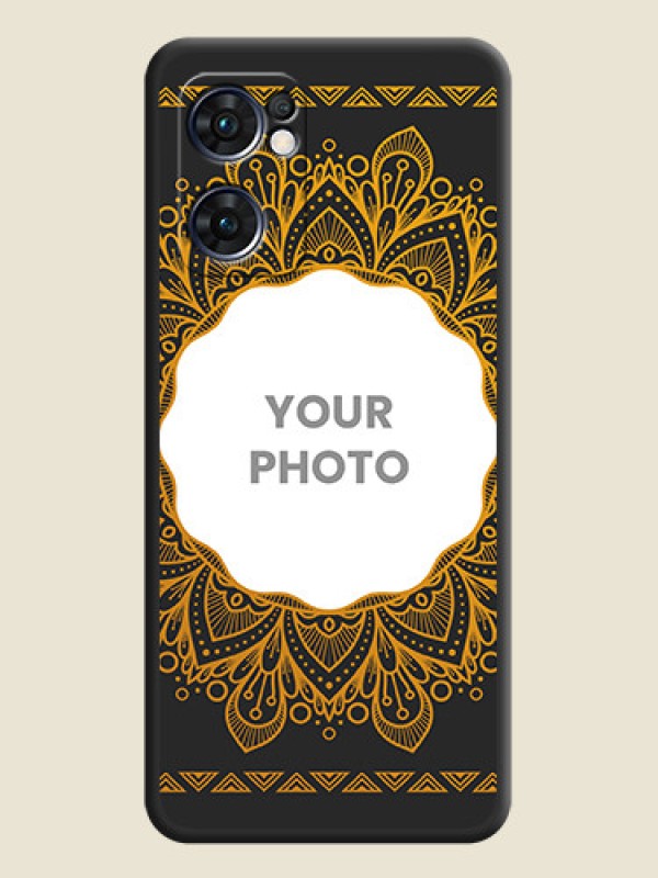 Custom Round Image with Floral Design on Photo on Space Black Soft Matte Mobile Cover - Oppo Reno 7 5G - alternate view