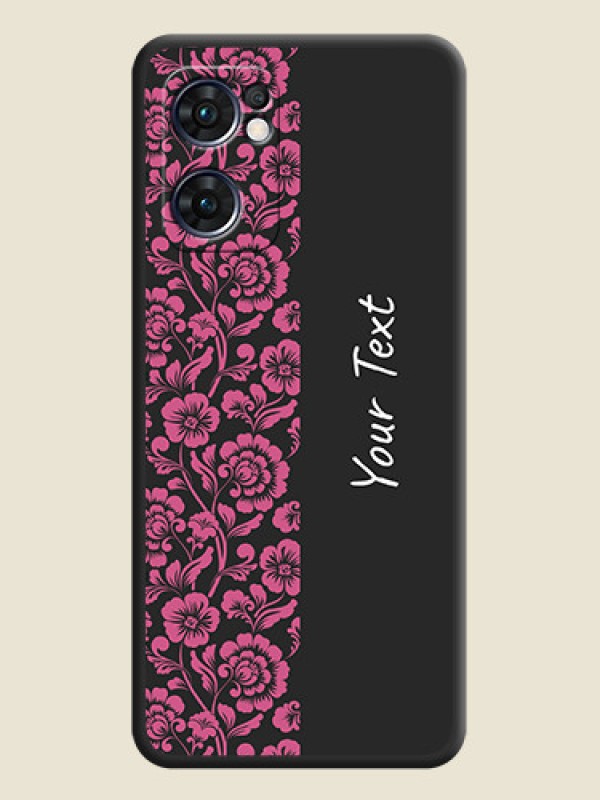 Custom Pink Floral Pattern Design With Custom Text On Space Black Personalized Soft Matte Phone Covers -Oppo Reno 7 5G - alternate view
